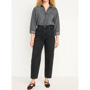 Old Navy 10 Petite High-Rise Barrel Leg Jeans Black Cotton Blend